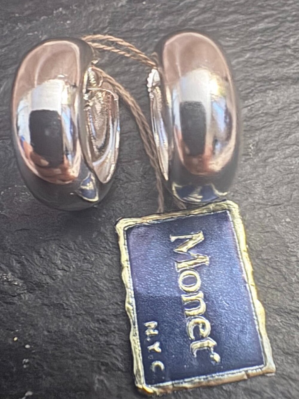 NWT Vintage Monet Silver Tone Chunky Huggie Hoop Screw Back Earrings NYC